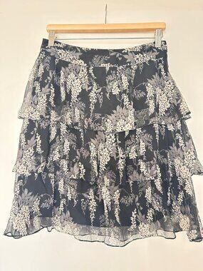 Massimo Dutti 100% Silk Tiered Floral Skirt | 3-Layer Ruffle | EU 38 (US 4–6)